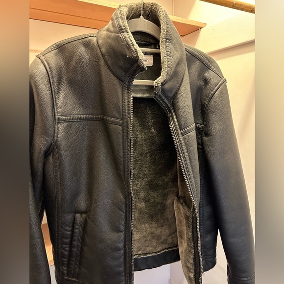 Calvin Klein Other - Calvin Klein Men’s black Faux leather faux fur grey jacket size Medium